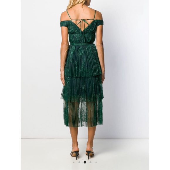 Self-Portrait Green Off Shoulder Fine Lace Dress - Picture 9 of 15